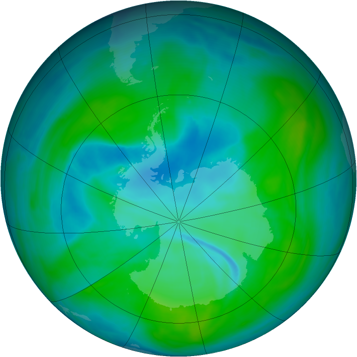 Antarctic ozone map for 31 December 2007
